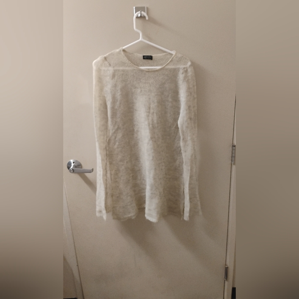 Joseph Tricot Flare Long Sleeve Sheer Knit Sweater Dress Made in Italy